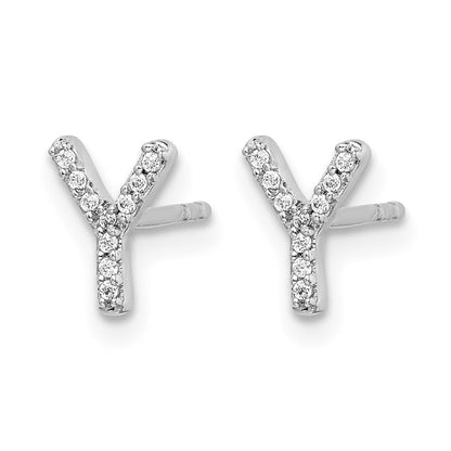 14K White Gold Lab Grown VS/SI+ G+ Diamond Letter Y Initial Post Earrings