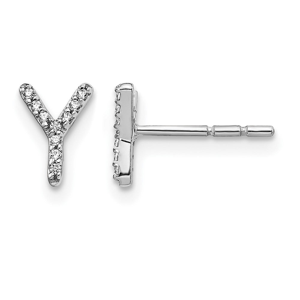 14K White Gold Lab Grown VS/SI+ G+ Diamond Letter Y Initial Post Earrings