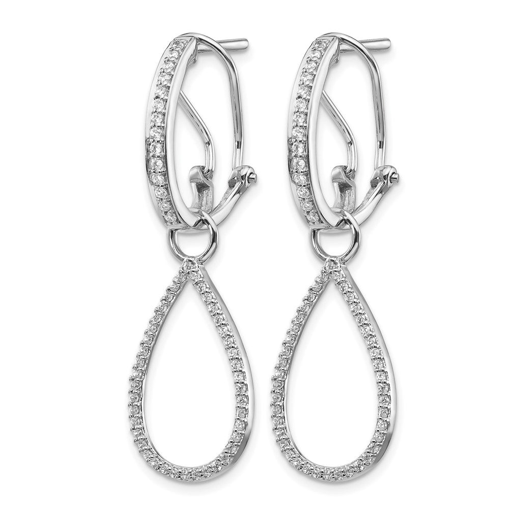 Solid 14k White Gold Simulated CZ Teardrop Dangle Omega BacK Earrings