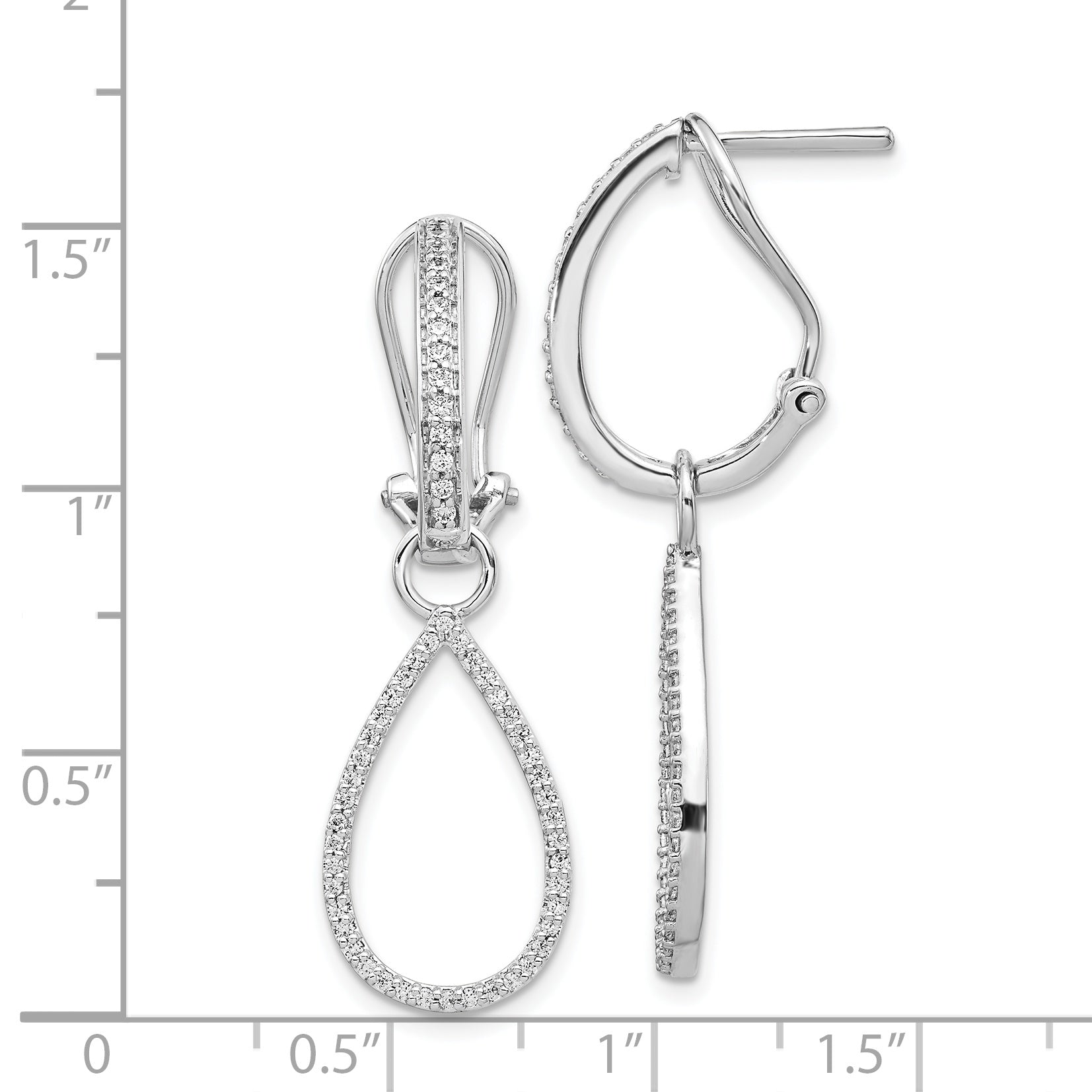 14K White Gold Diamond Teardrop Dangle Omega Back Earrings