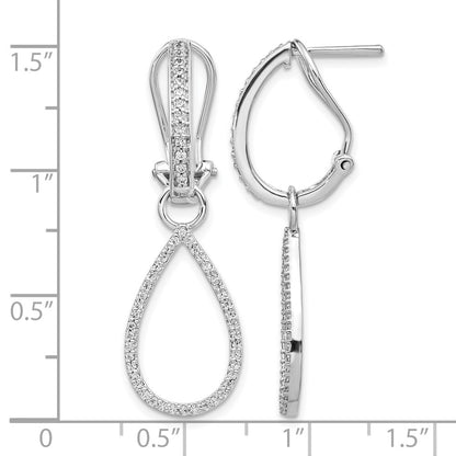 Solid 14k White Gold Simulated CZ Teardrop Dangle Omega BacK Earrings