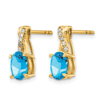 10K Yellow Gold Blue Topaz And Diamond Earrings