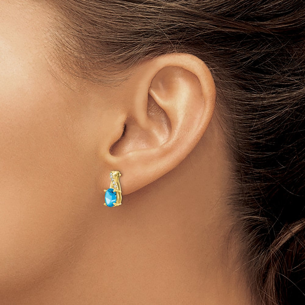 10K Yellow Gold Blue Topaz And Diamond Earrings