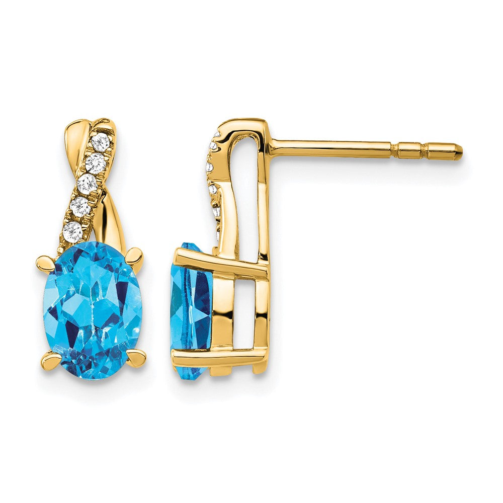 10K Yellow Gold Blue Topaz And Diamond Earrings