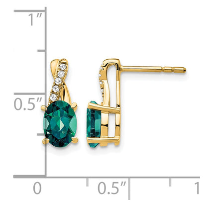 10K Yellow Gold Created Alexandrite And Diamond Earrings