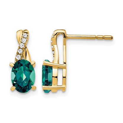 10K Yellow Gold Created Alexandrite And Diamond Earrings
