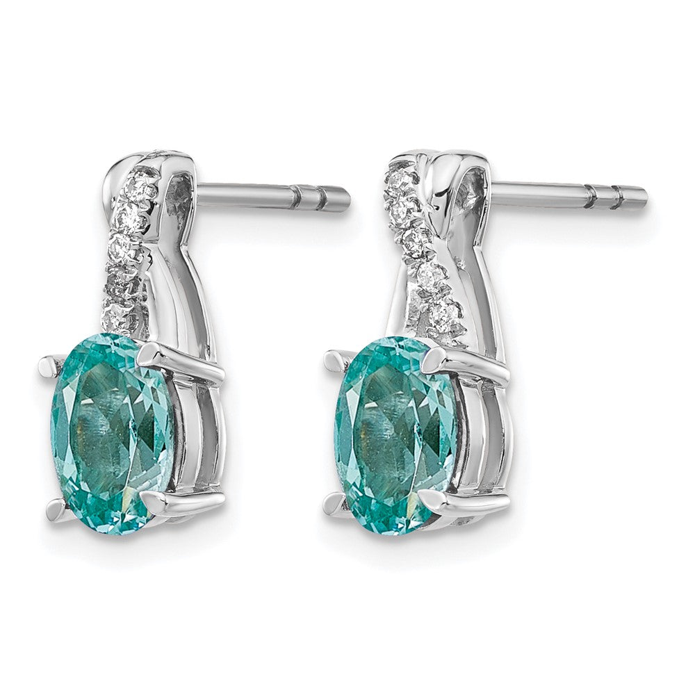 Pure Serenity 14k White Gold 1/20 Ct. Lab Grown Diamond VS/SI+ G+ and Lab Created Paraiba Post Earrings
