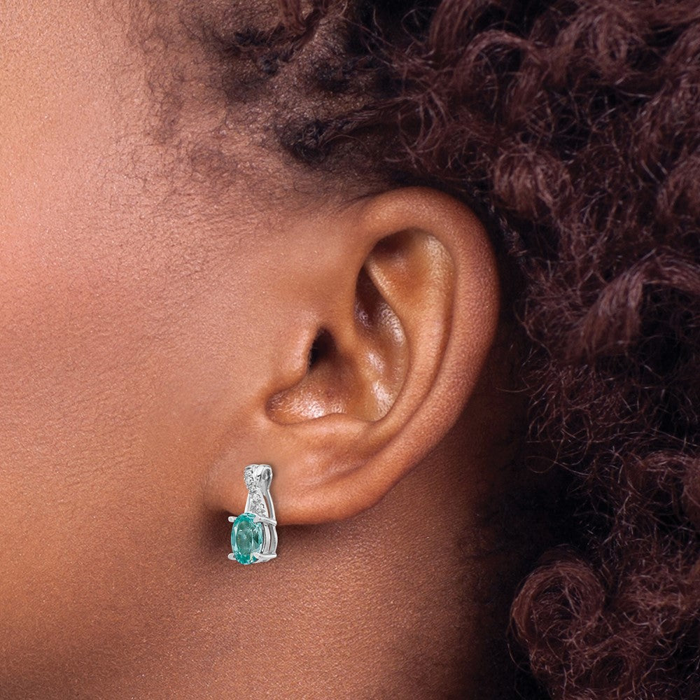 Pure Serenity 14k White Gold 1/20 Ct. Lab Grown Diamond VS/SI+ G+ and Lab Created Paraiba Post Earrings