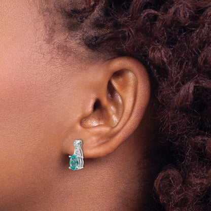 Pure Serenity 14k White Gold 1/20 Ct. Lab Grown Diamond VS/SI+ G+ and Lab Created Paraiba Post Earrings