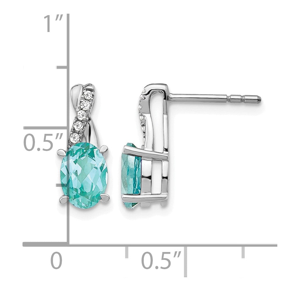 Pure Serenity 14k White Gold 1/20 Ct. Lab Grown Diamond VS/SI+ G+ and Lab Created Paraiba Post Earrings
