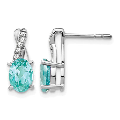 Pure Serenity 14k White Gold 1/20 Ct. Lab Grown Diamond VS/SI+ G+ and Lab Created Paraiba Post Earrings