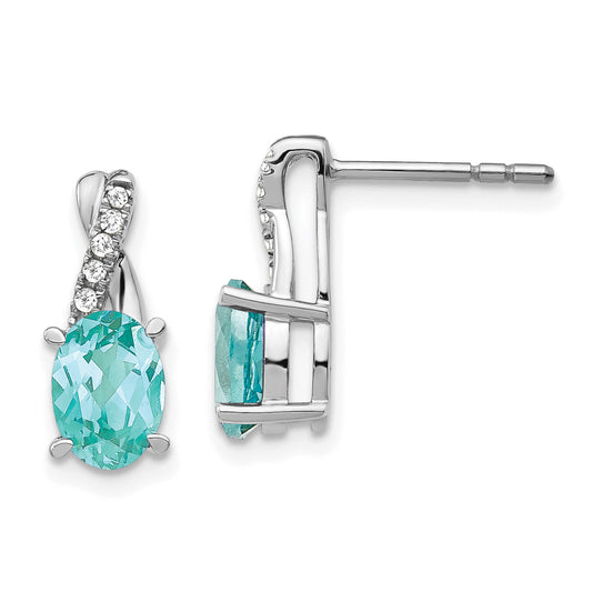 Pure Serenity 14k White Gold 1/20 Ct. Lab Grown Diamond VS/SI+ G+ and Lab Created Paraiba Post Earrings