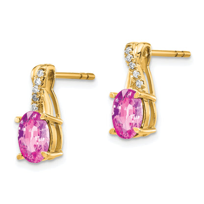 10K Yellow Gold Created Pink Sapphire And Diamond Earrings