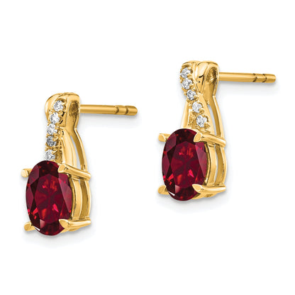 10K Yellow Gold Created Ruby And Diamond Earrings