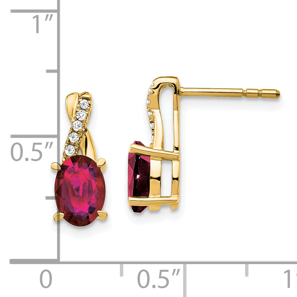 10K Yellow Gold Created Ruby And Diamond Earrings