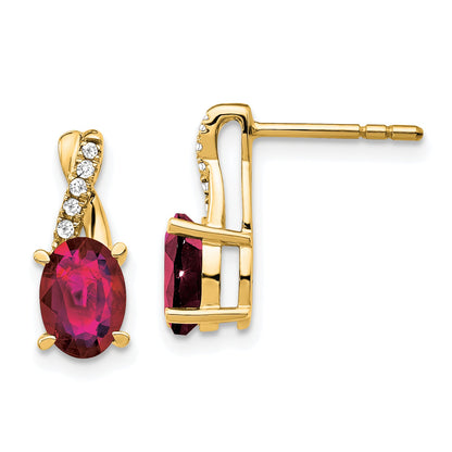 10K Yellow Gold Created Ruby And Diamond Earrings