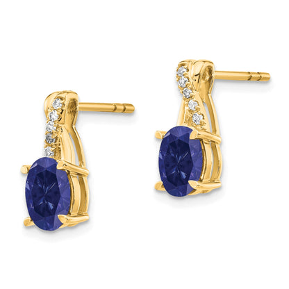 10K Yellow Gold Created Sapphire And Diamond Earrings
