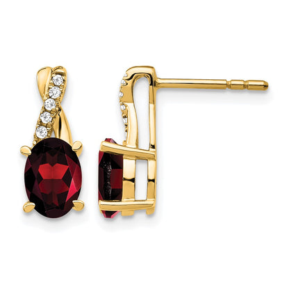 10K Yellow Gold Garnet And Diamond Earrings