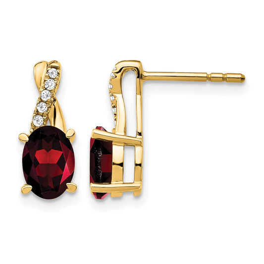 10K Yellow Gold Garnet And Diamond Earrings