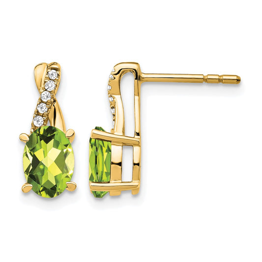 10K Yellow Gold Peridot And Diamond Earrings