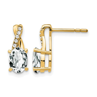 10K Yellow Gold White Topaz And Diamond Earrings