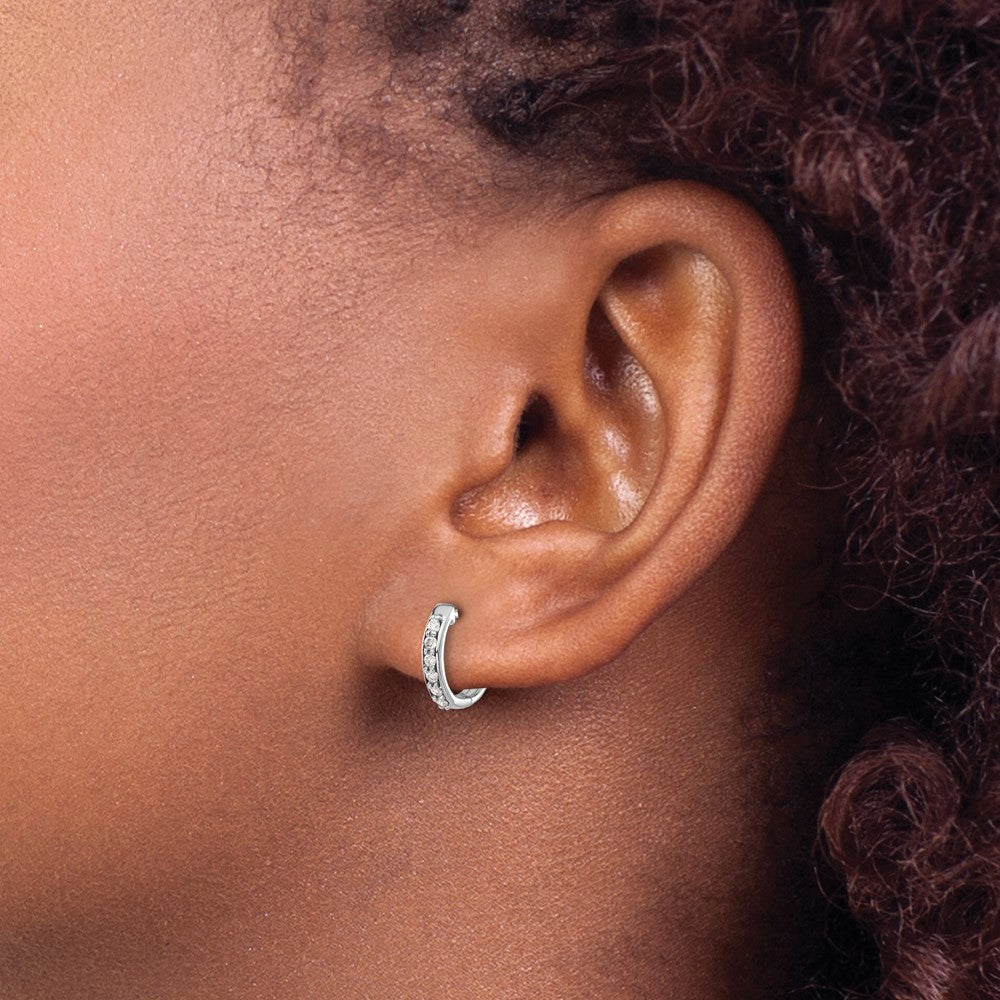 10K White Gold Diamond Hinged Hoop Earrings