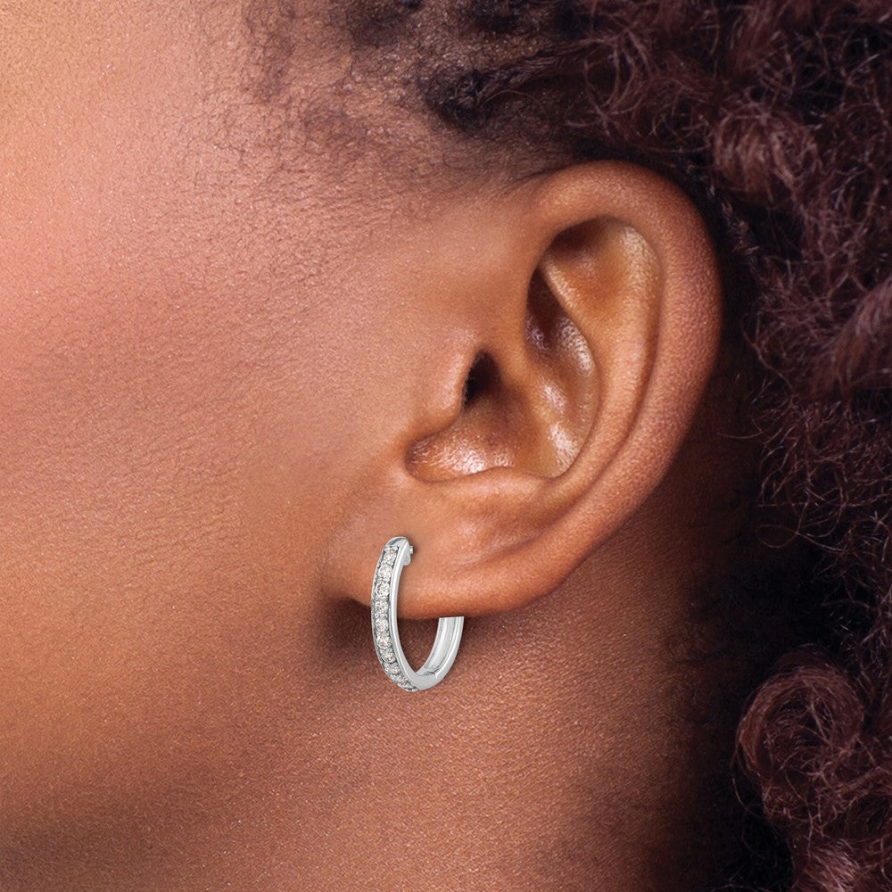10K White Gold Diamond Hinged Hoop Earrings