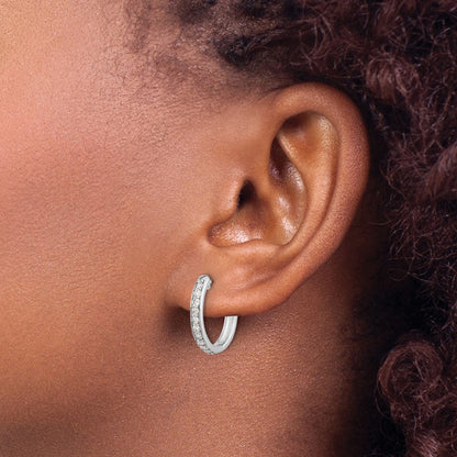 10K White Gold Diamond Hinged Hoop Earrings