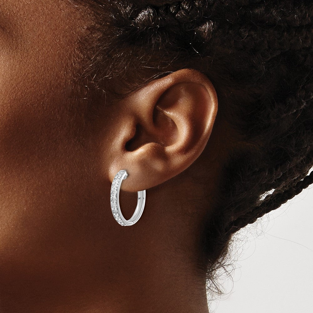 10K White Gold Diamond Hinged Hoop Earrings