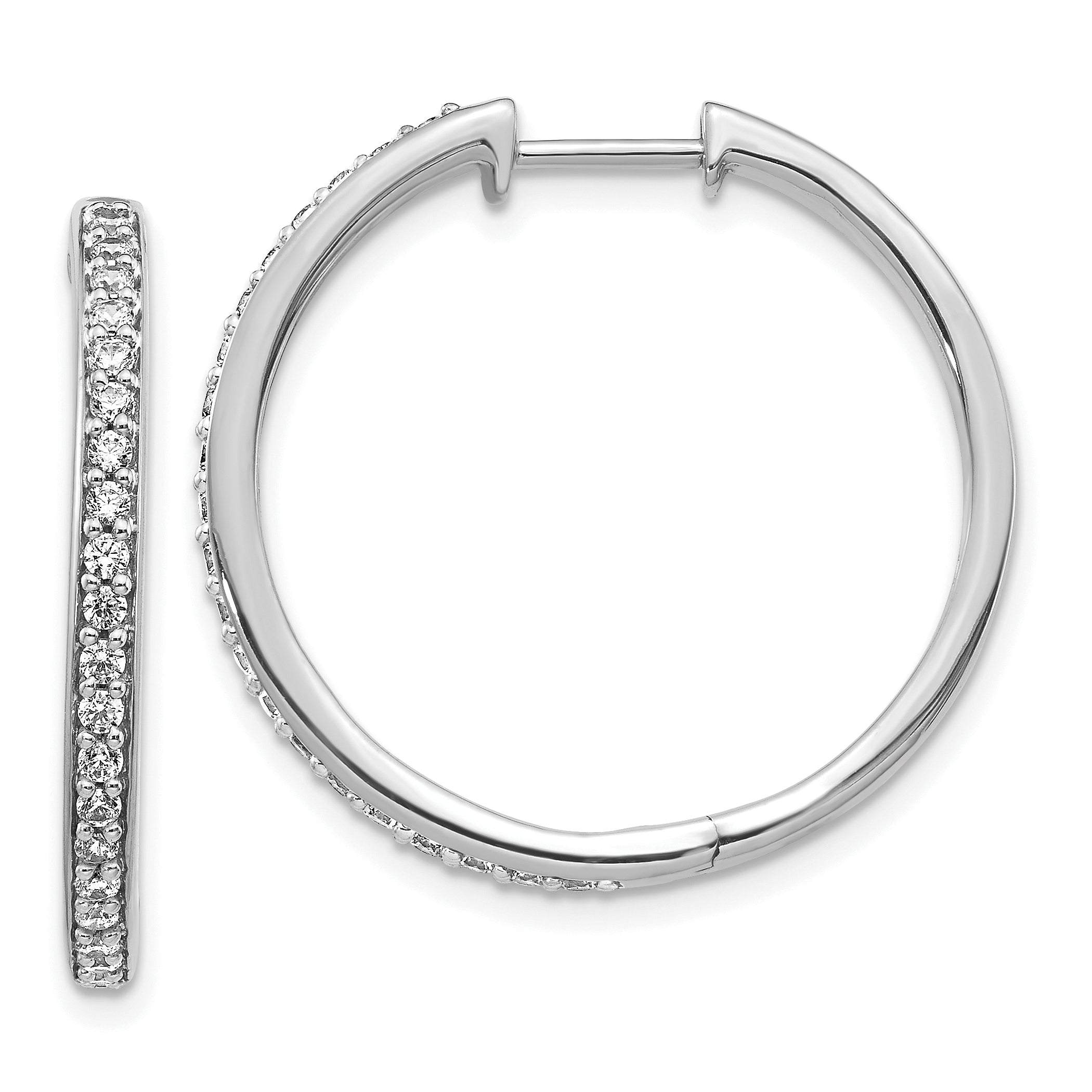 10K White Gold Diamond Hinged Hoop Earrings