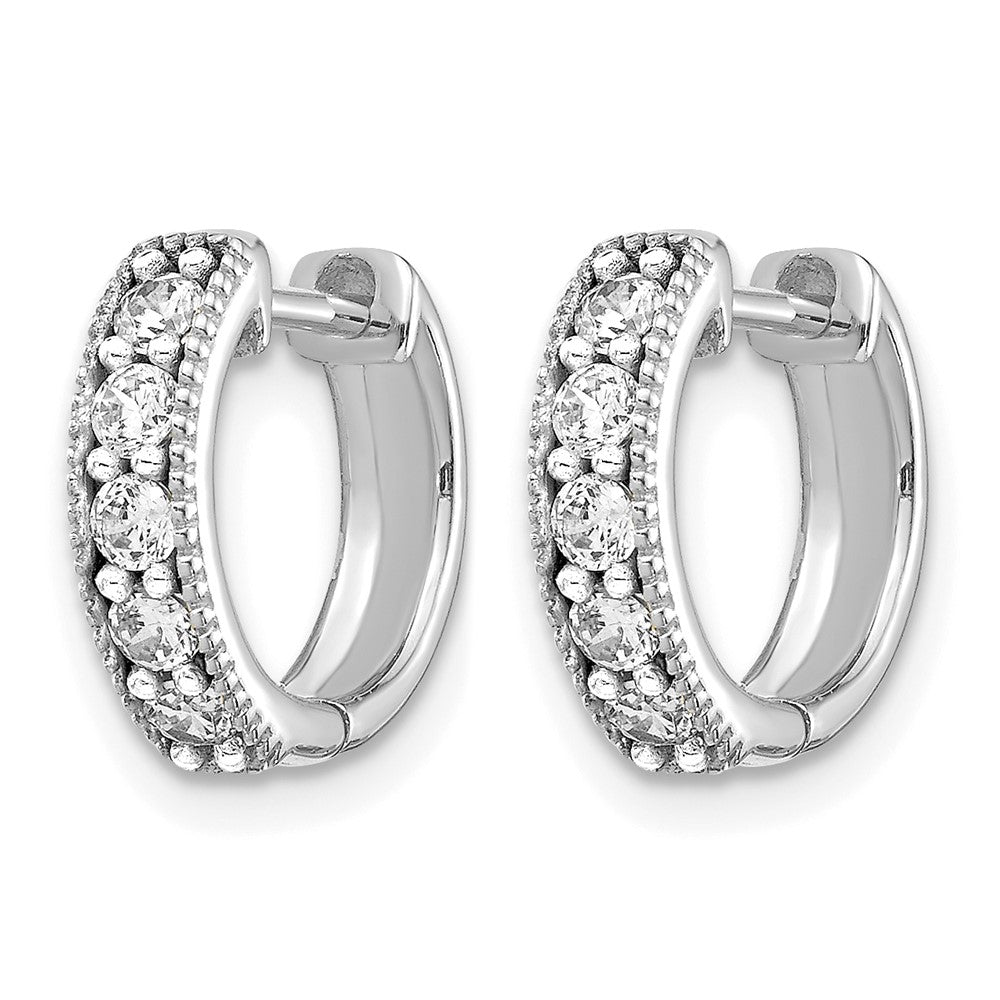 10K White Gold Diamond Milgrain Hinged Hoop Earrings