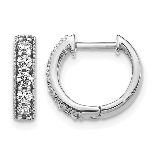 10K White Gold Diamond Milgrain Hinged Hoop Earrings
