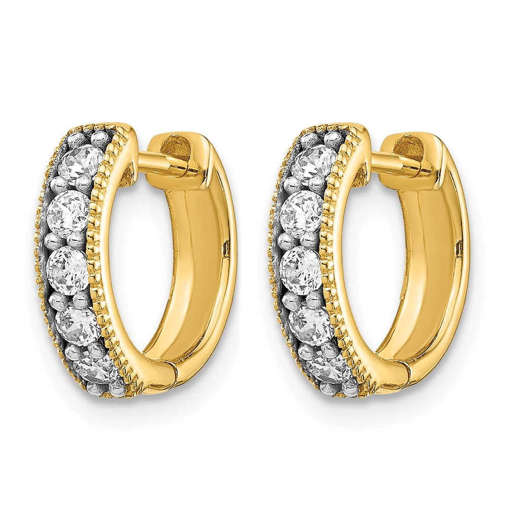 10K Yellow Gold Diamond Milgrain Hinged Hoop Earrings
