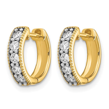 10K Yellow Gold Diamond Milgrain Hinged Hoop Earrings