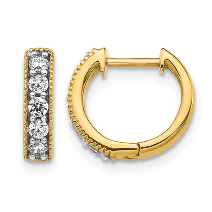 10K Yellow Gold Diamond Milgrain Hinged Hoop Earrings