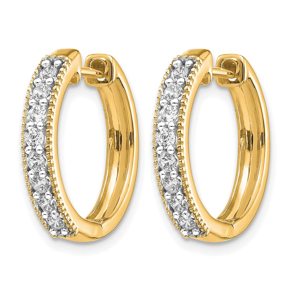 10K Yellow Gold Diamond Milgrain Hinged Hoop Earrings