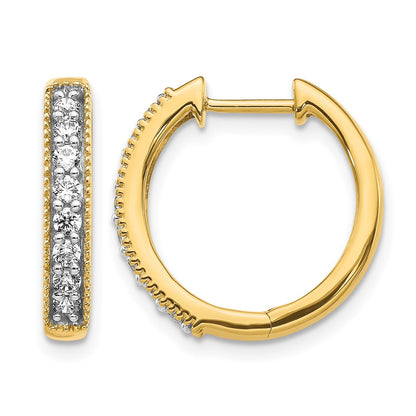 10K Yellow Gold Diamond Milgrain Hinged Hoop Earrings