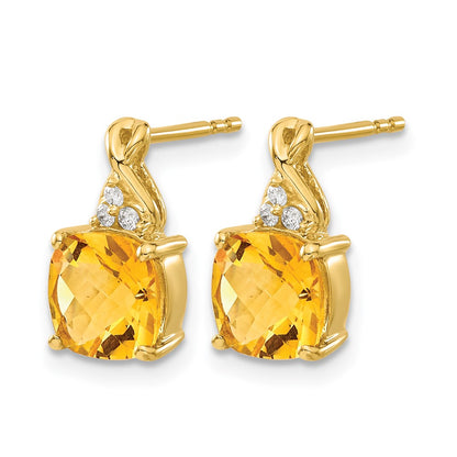 10K Yellow Gold Checkerboard Citrine And Diamond Earrings