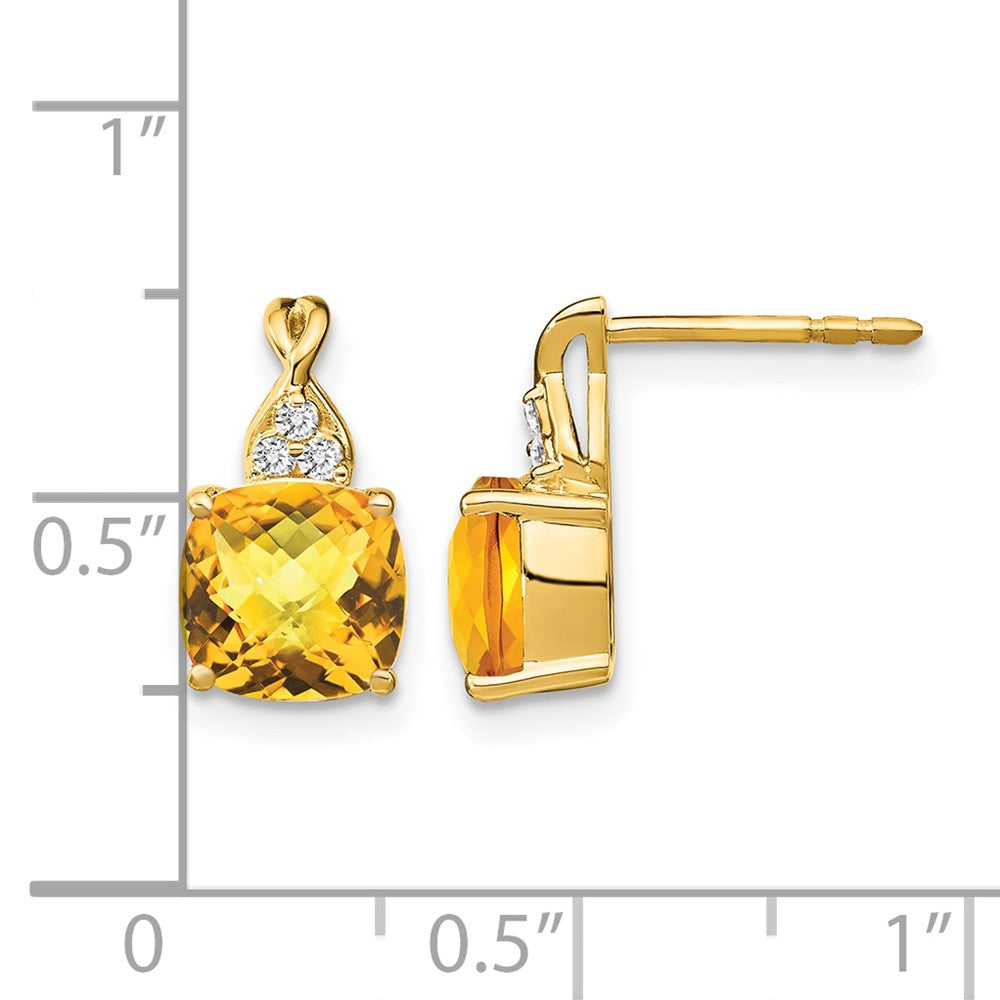10K Yellow Gold Checkerboard Citrine And Diamond Earrings