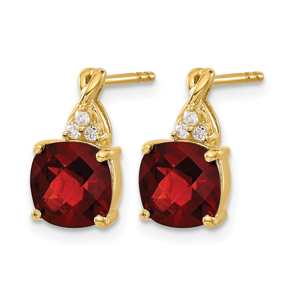 10K Yellow Gold Checkerboard Garnet And Diamond Earrings