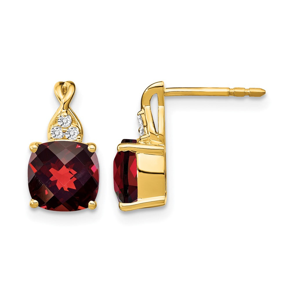 10K Yellow Gold Checkerboard Garnet And Diamond Earrings