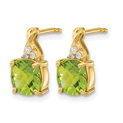 10K Yellow Gold Checkerboard Peridot And Diamond Earrings