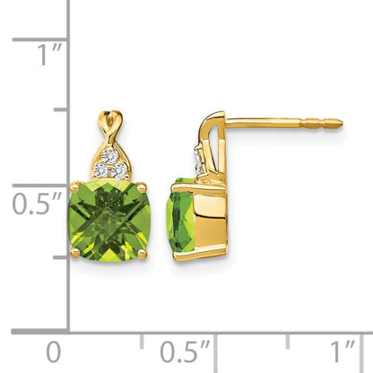 10K Yellow Gold Checkerboard Peridot And Diamond Earrings