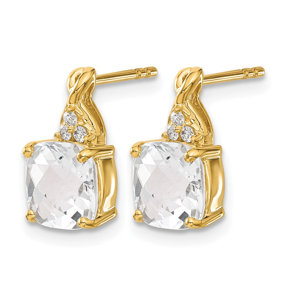 10K Yellow Gold Checkerboard White Topaz And Diamond Earrings