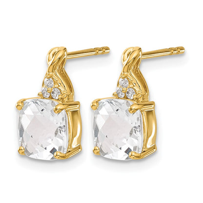 10K Yellow Gold Checkerboard White Topaz And Diamond Earrings