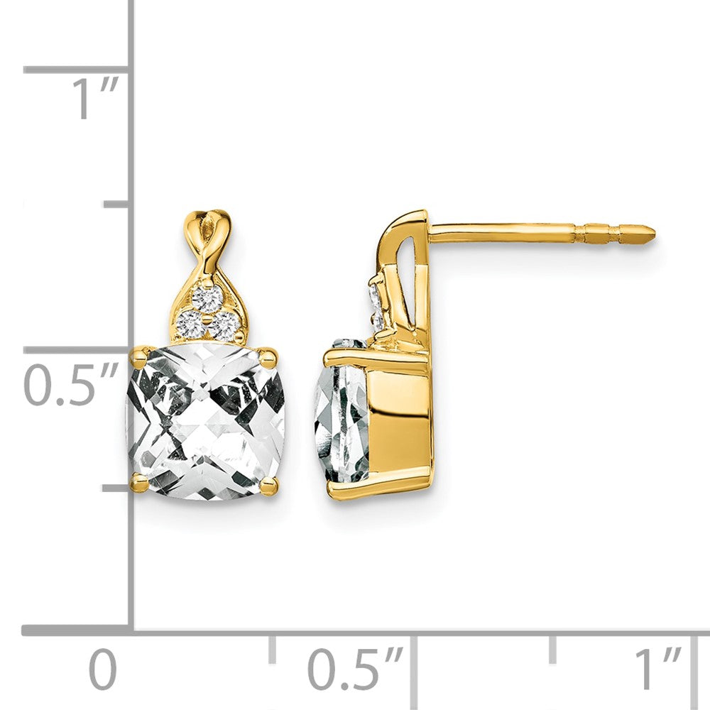 10K Yellow Gold Checkerboard White Topaz And Diamond Earrings