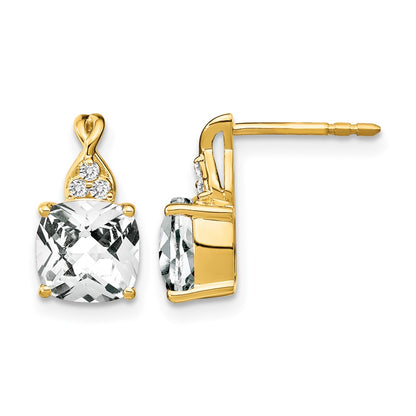 10K Yellow Gold Checkerboard White Topaz And Diamond Earrings