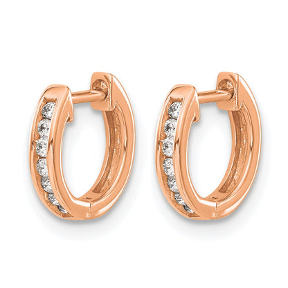 10K Rose Gold Polished Diamond Hinged Hoop Earrings