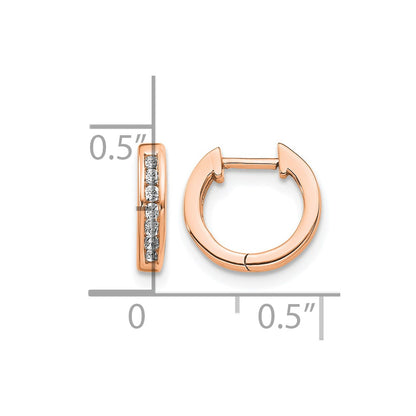 10K Rose Gold Polished Diamond Hinged Hoop Earrings