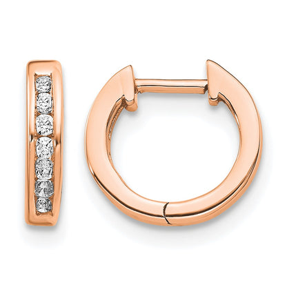 10K Rose Gold Polished Diamond Hinged Hoop Earrings